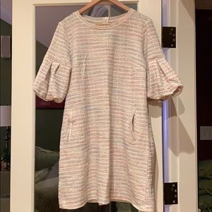 LOFT White textured puff sleeve dress